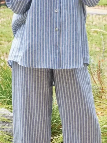 Bryn Walker – Button Pant Stripe Linen Pants & Capri Pants Bryn Walker Bryn Walker - Button Pant Stripe Linen