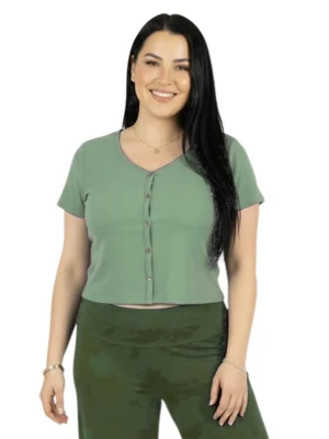 Om Grown - Rib SS Crop Tee w/Buttons