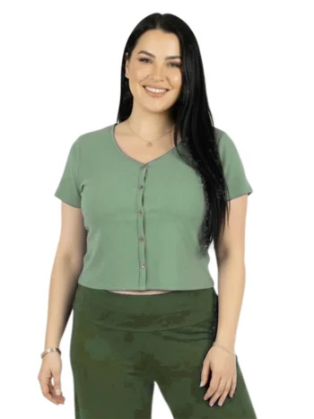 Om Grown - Rib SS Crop Tee w/Buttons