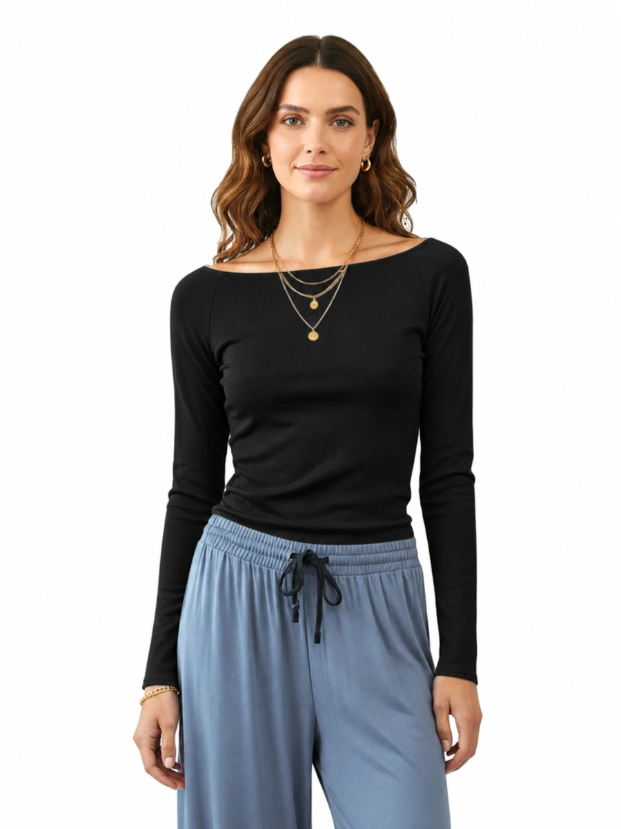 Om Grown – Sabrina Long Sleeve Boat Neck Top Tops & Blouses Designed in Canada Om Grown - Sabrina Long Sleeve Boat Neck Top - Image 5