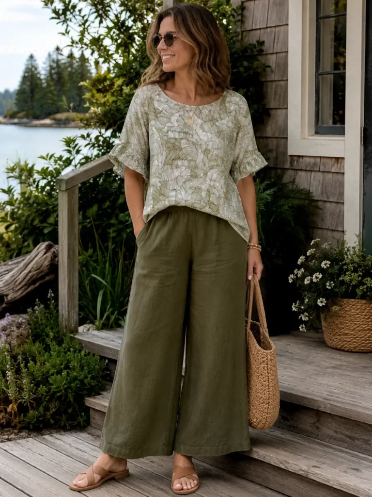 BE You Dark Green Ankle pand and Frilli top green